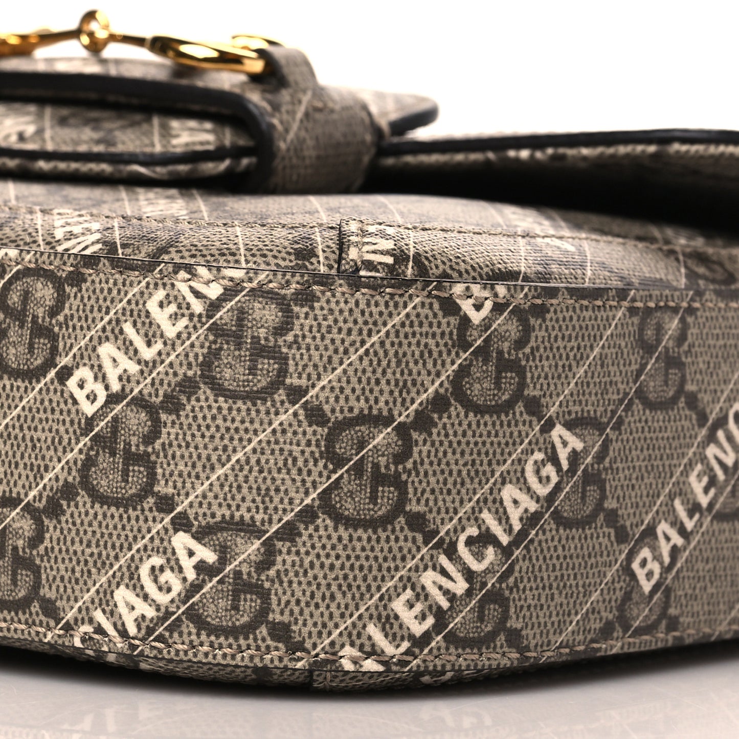 X BALENCIAGA GG Supreme Monogram Web Logo Print Mini Horsebit 1955 Shoulder Bag Beige Ebony