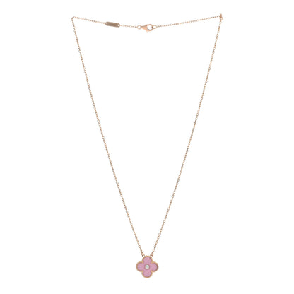 Van Cleef & Arpels 18K Rose Gold Diamond Pink Porcelain Vintage Alhambra Pendant Necklace 3 of 4