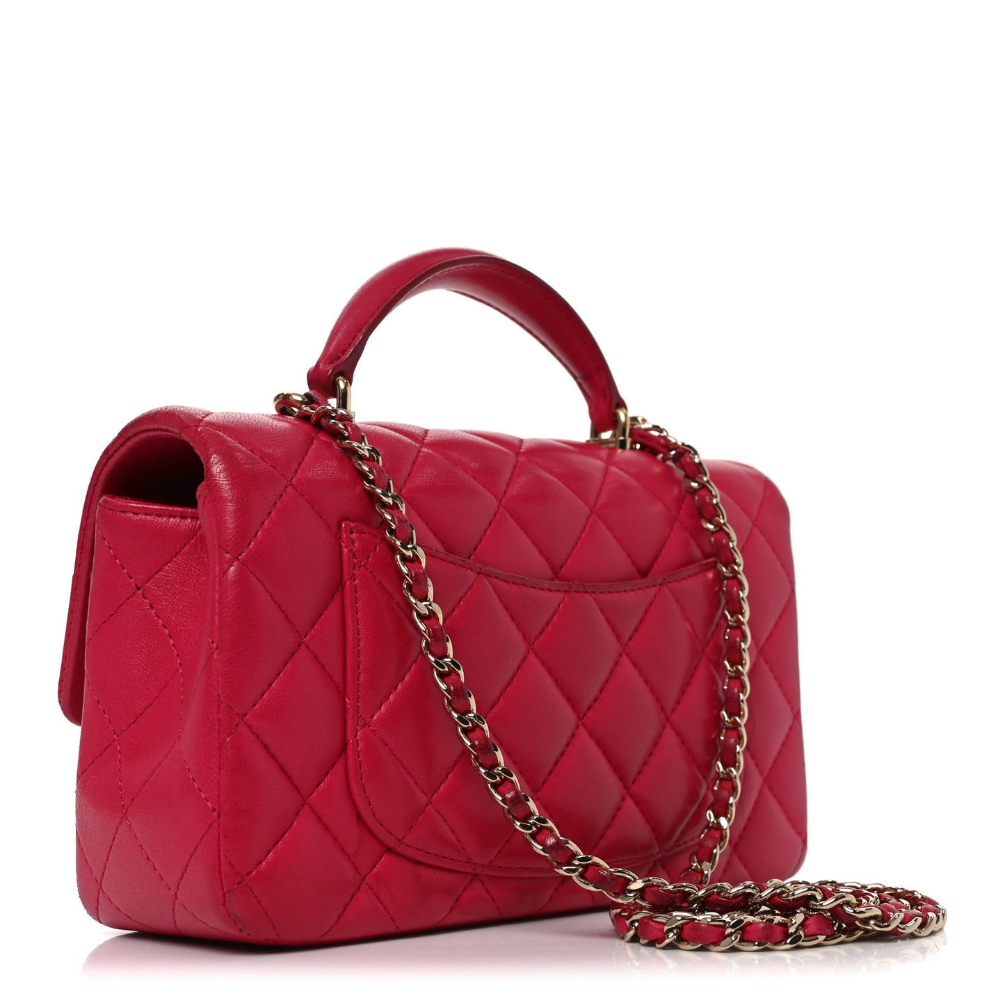 Lambskin Quilted Mini Top Handle Rectangular Flap Dark Pink Dark Pink