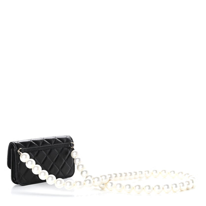 Chanel Calfskin Quilted Maxi Pearls Clutch With Chain Black 3 of 9