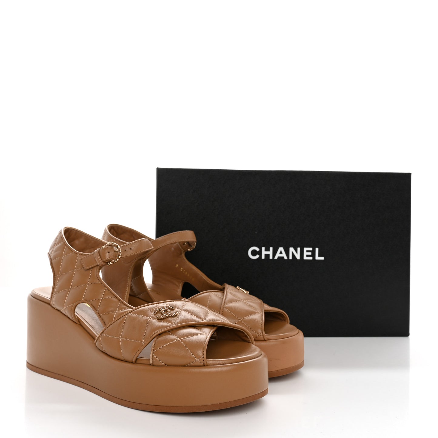 Lambskin Quilted CC Platform Sandals 41 Beige
