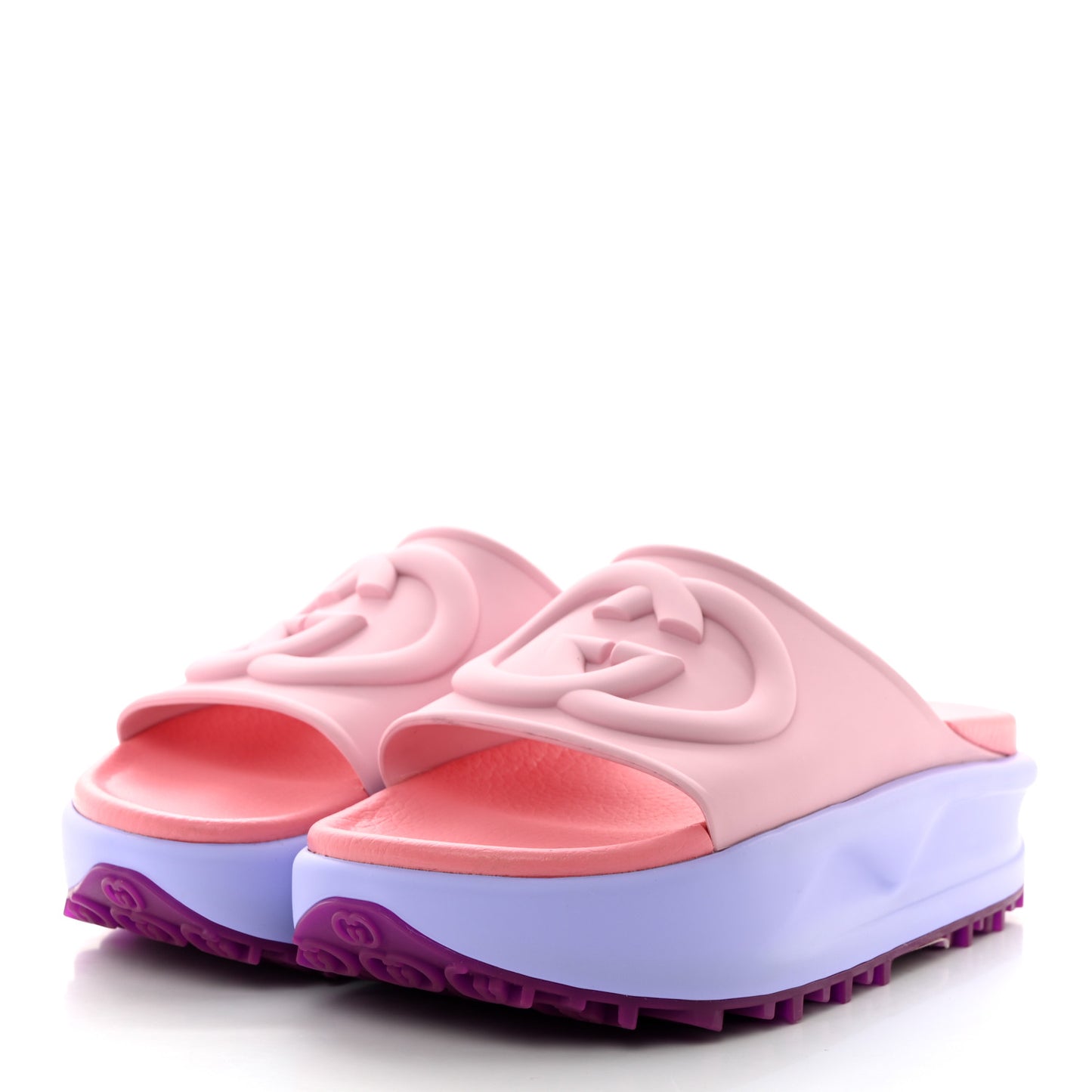 Soft Rubber Womens Interlocking G Platform 42mm Slide Sandals 35 Sugar Pink