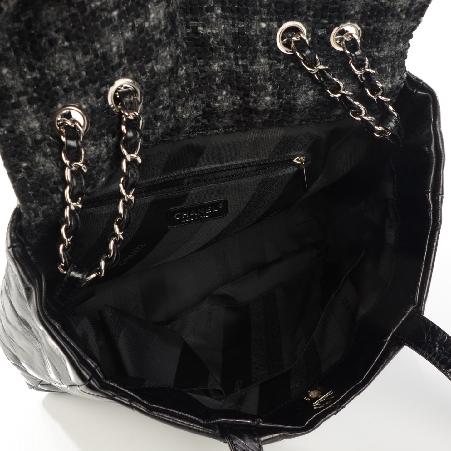 Glazed Calfskin Quilted Tweed Portobello Tote Black