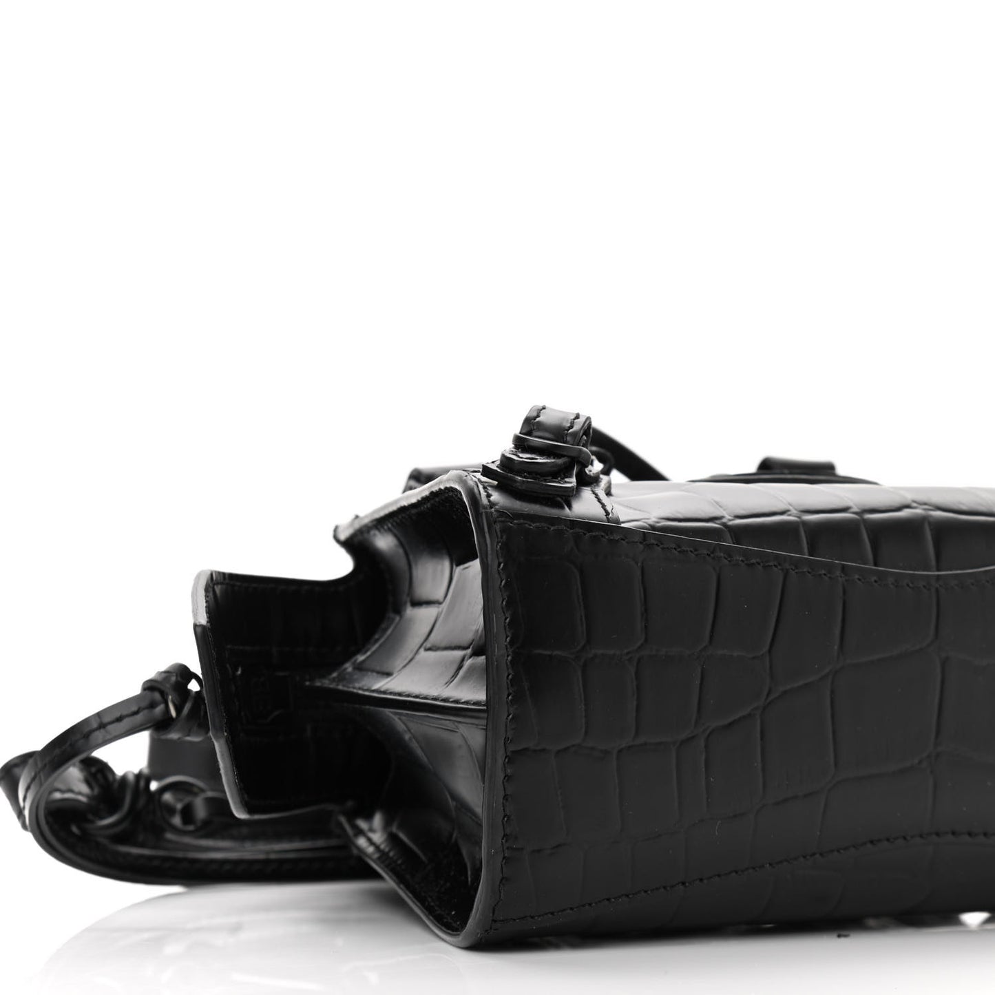 Semi Shiny Calfskin Crocodile Embossed Neo Classic Black Hardware Nano City Crossbody Black
