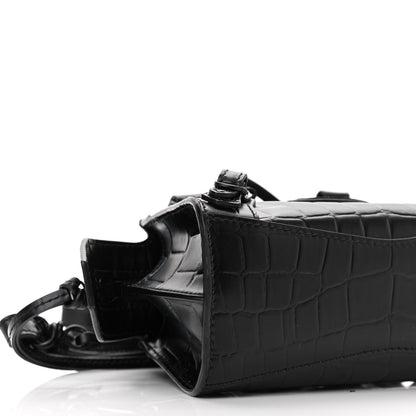 Balenciaga Semi Shiny Calfskin Crocodile Embossed Neo Classic Black Hardware Nano City Crossbody Black 7 of 8