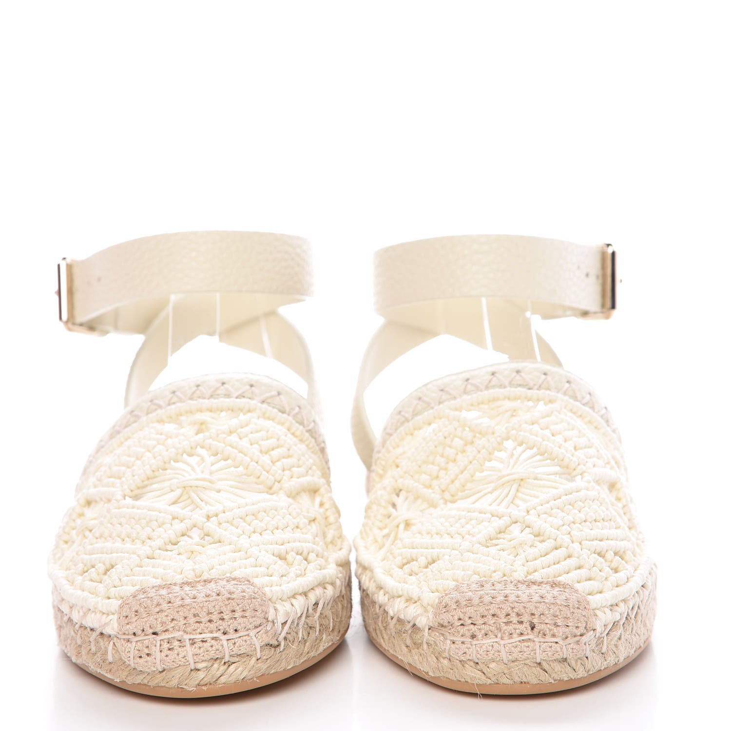 Valentino Garavani Calfskin Macrame Marrakech Ankle Strap Espadrilles 37 Ivory 2 of 8