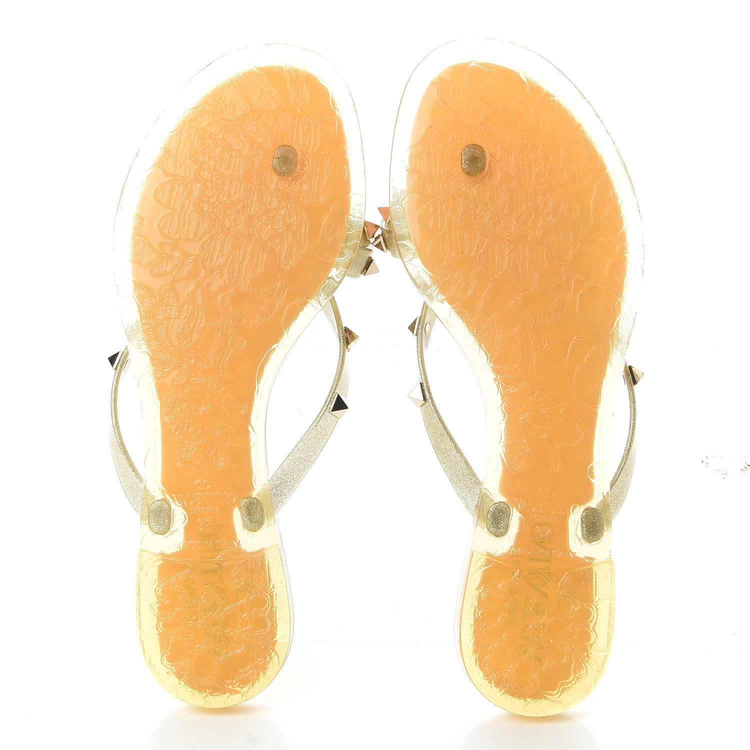 Valentino Garavani PVC Jelly Glitter Rockstud Bow Thong Sandals 37 Oro 5 of 8