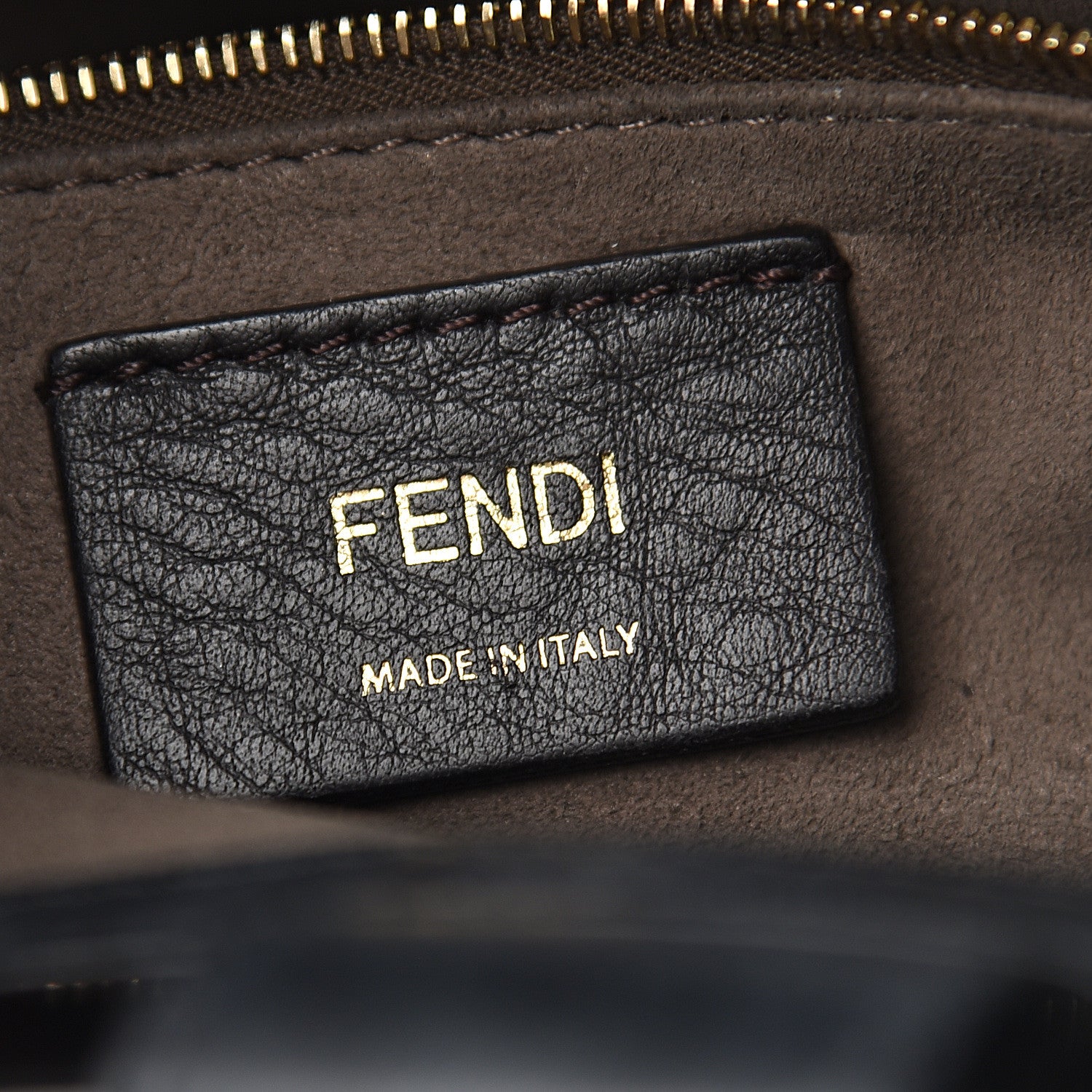 Fendi Glazed Fabric Vitello Century Plexiglass FF 1974 Stamp Patch Small Runaway Shopper Tote Mogano Panna Black 7 of 10