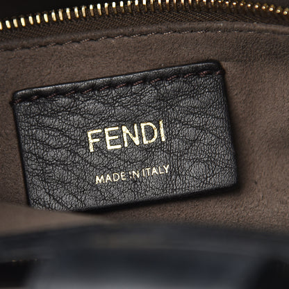 Fendi Glazed Fabric Vitello Century Plexiglass FF 1974 Stamp Patch Small Runaway Shopper Tote Mogano Panna Black 7 of 10