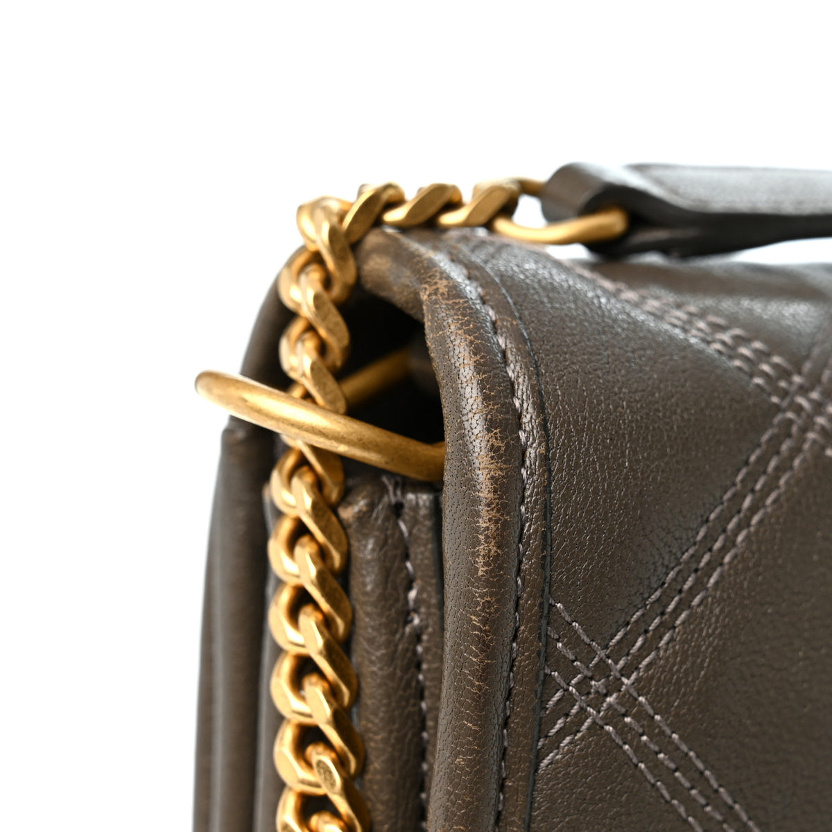 Lambskin Quilted Mini Becky Chain Bag Grey Kaki