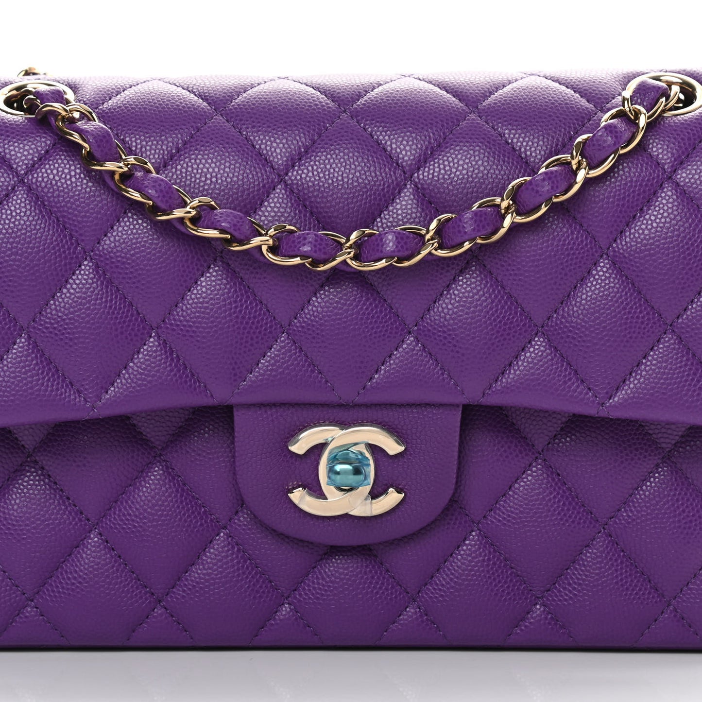 Caviar Quilted Small Double Flap Dark Purple