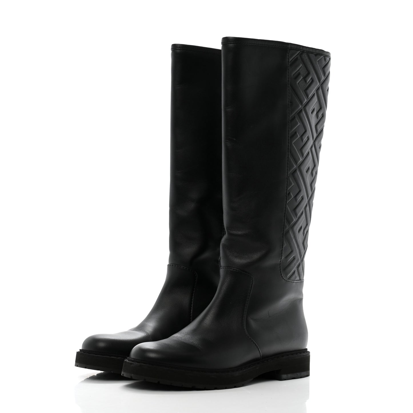 Vitello Nappa FF Embossed Tall Boots 38 Black