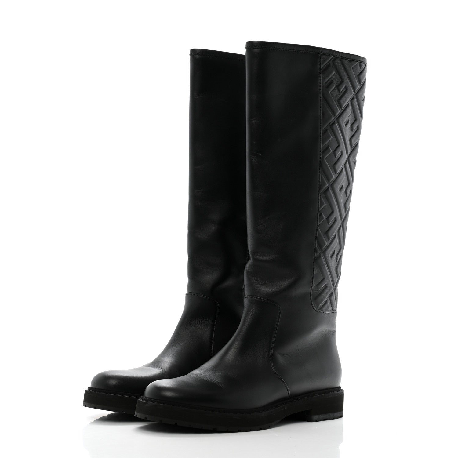 Fendi Vitello Nappa FF Embossed Tall Boots 38 Black 3 of 9
