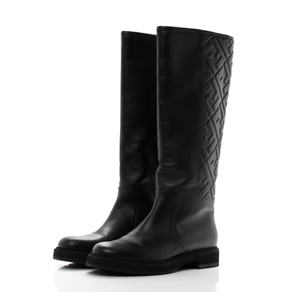 Fendi Vitello Nappa FF Embossed Tall Boots 38 Black 3 of 9