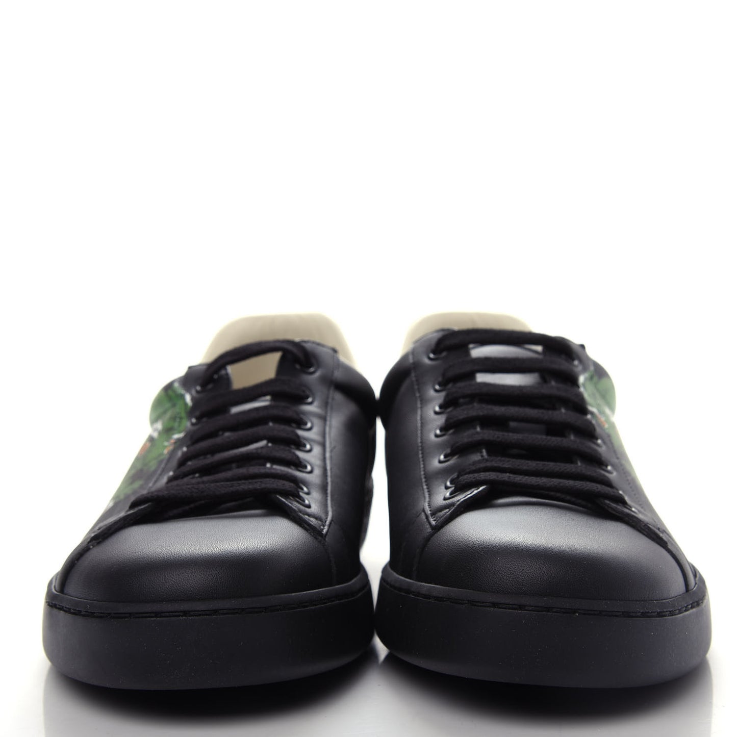 Calfskin Green Panther Print Mens Ace Sneakers 9.5 Black