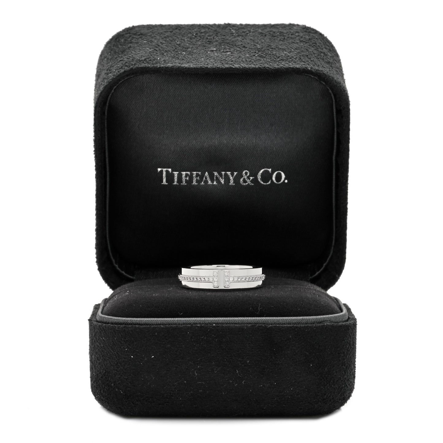 18K White Gold Diamond Narrow T Two Ring 49 5