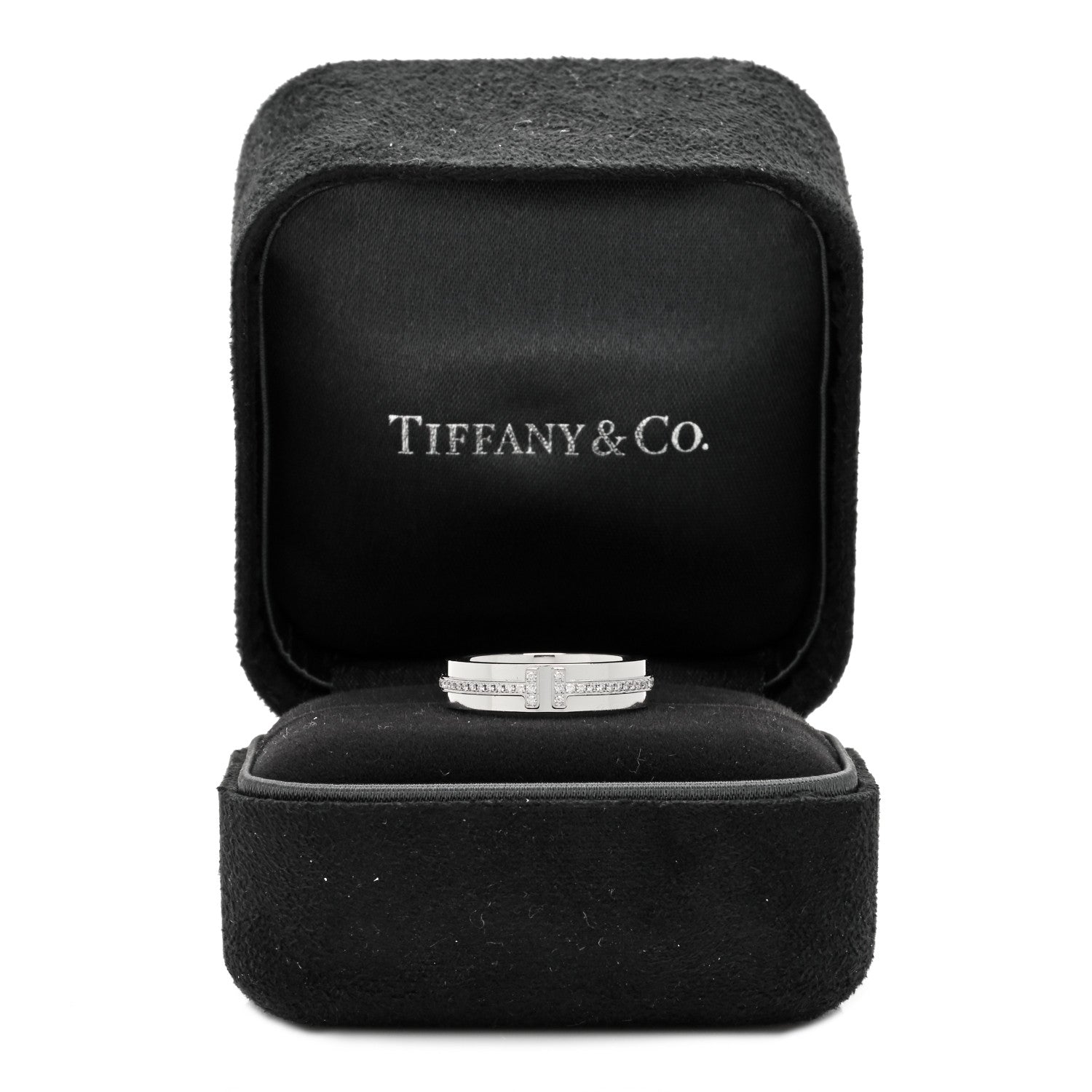 Tiffany 18K White Gold Diamond Narrow T Two Ring 49 5 5 of 5