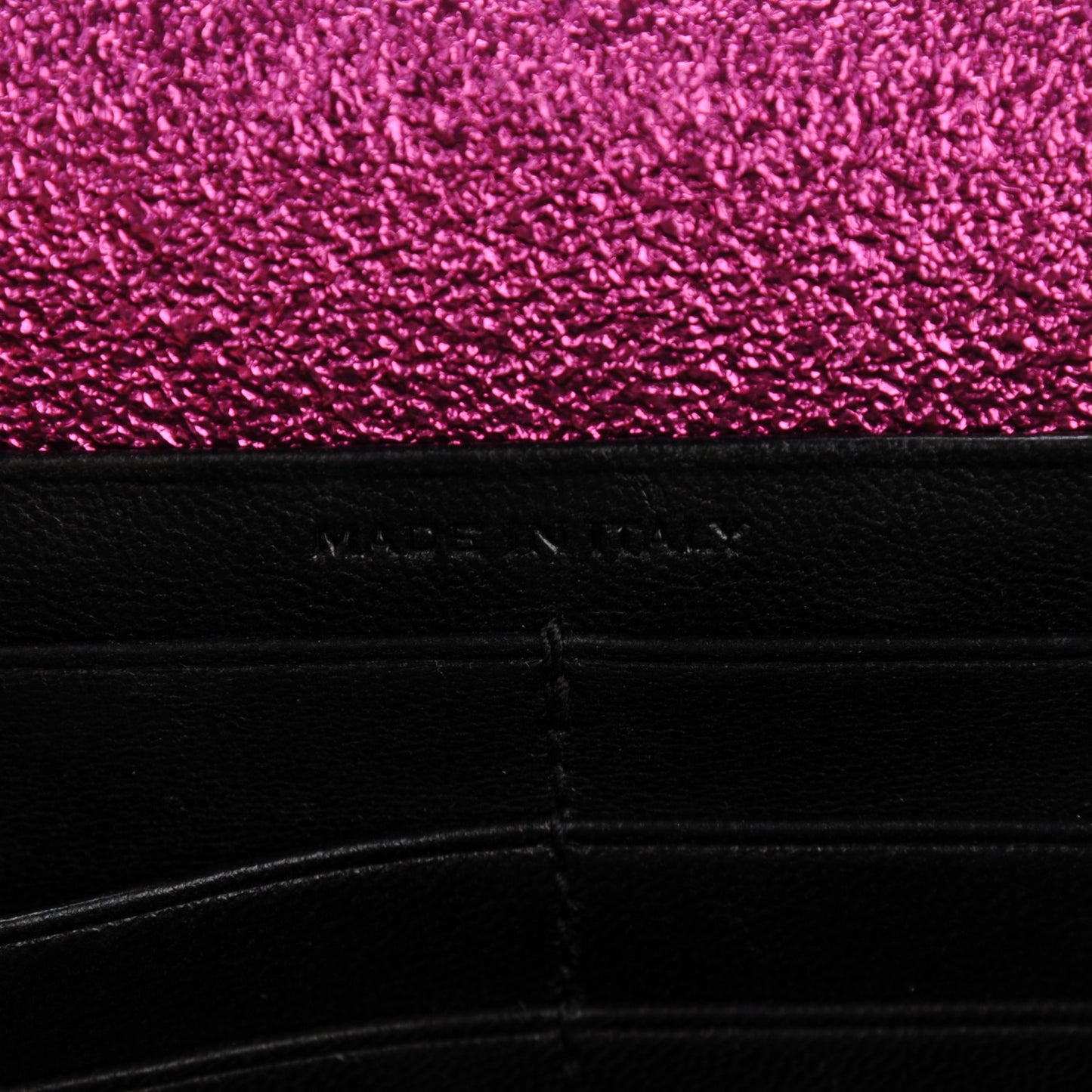 Metallic Crackled Calfskin Matelasse Chevron Monogram Chain Wallet Fuchsia