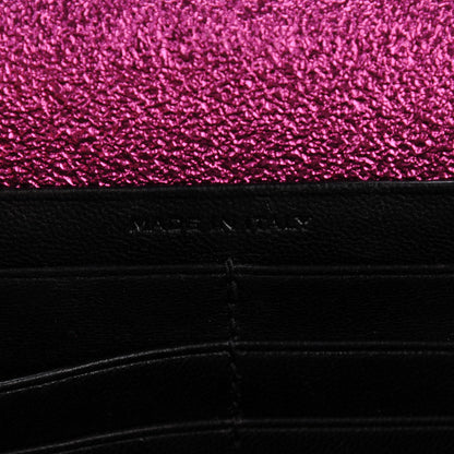 Saint Laurent Metallic Crackled Calfskin Matelasse Chevron Monogram Chain Wallet Fuchsia 6 of 6