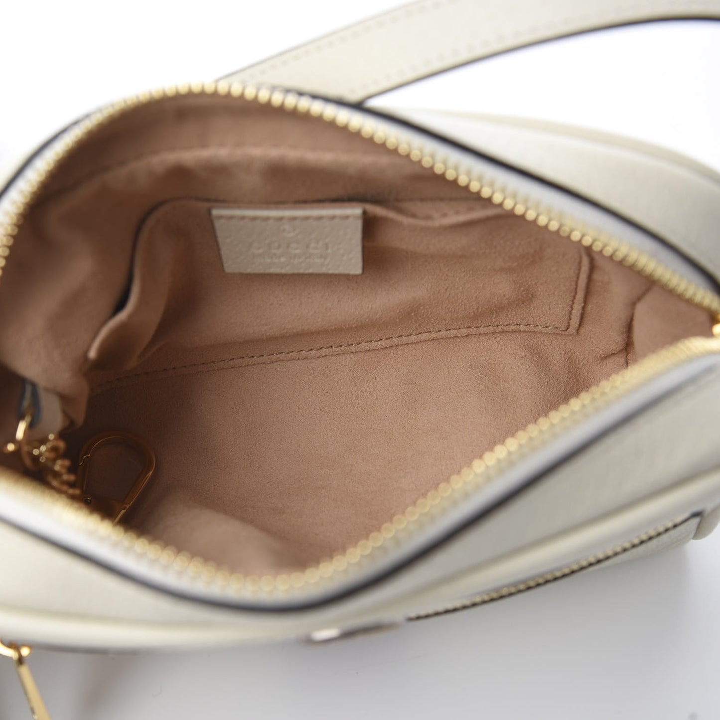 Textured Dollar Calfskin Web Mini Ophidia Shoulder Bag Mystic White