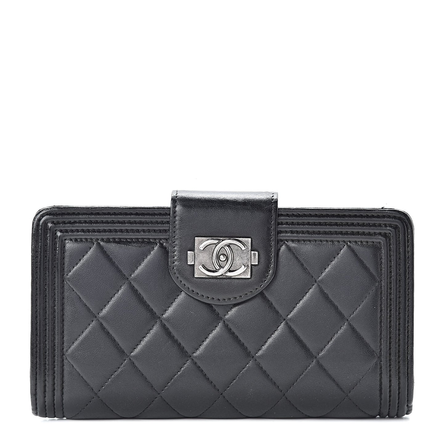 Lambskin Quilted Boy Zip Pocket Wallet Black