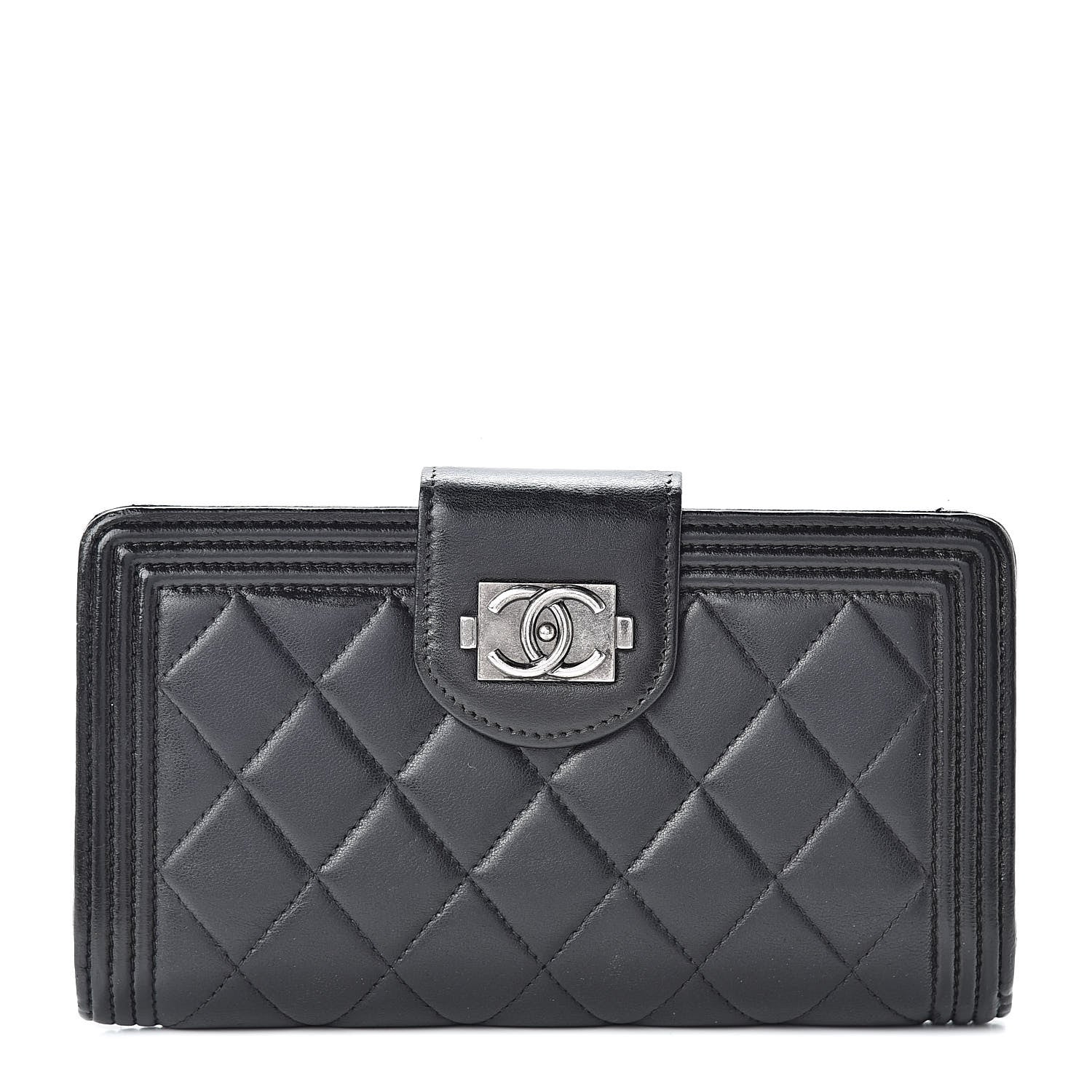 Chanel Lambskin Quilted Boy Zip Pocket Wallet Black 1 of 11