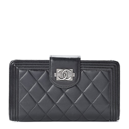 Chanel Lambskin Quilted Boy Zip Pocket Wallet Black 1 of 11