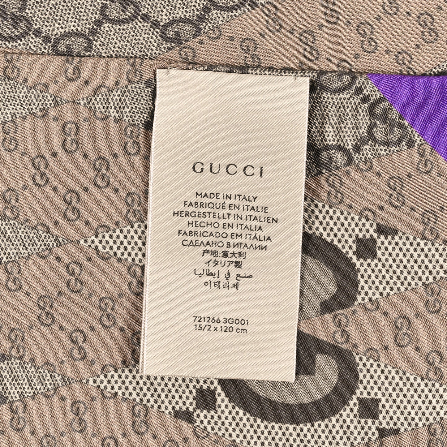 Silk Twill GG Monogram GG Rombybow Neck Bow Scarf Camel Dark Purple