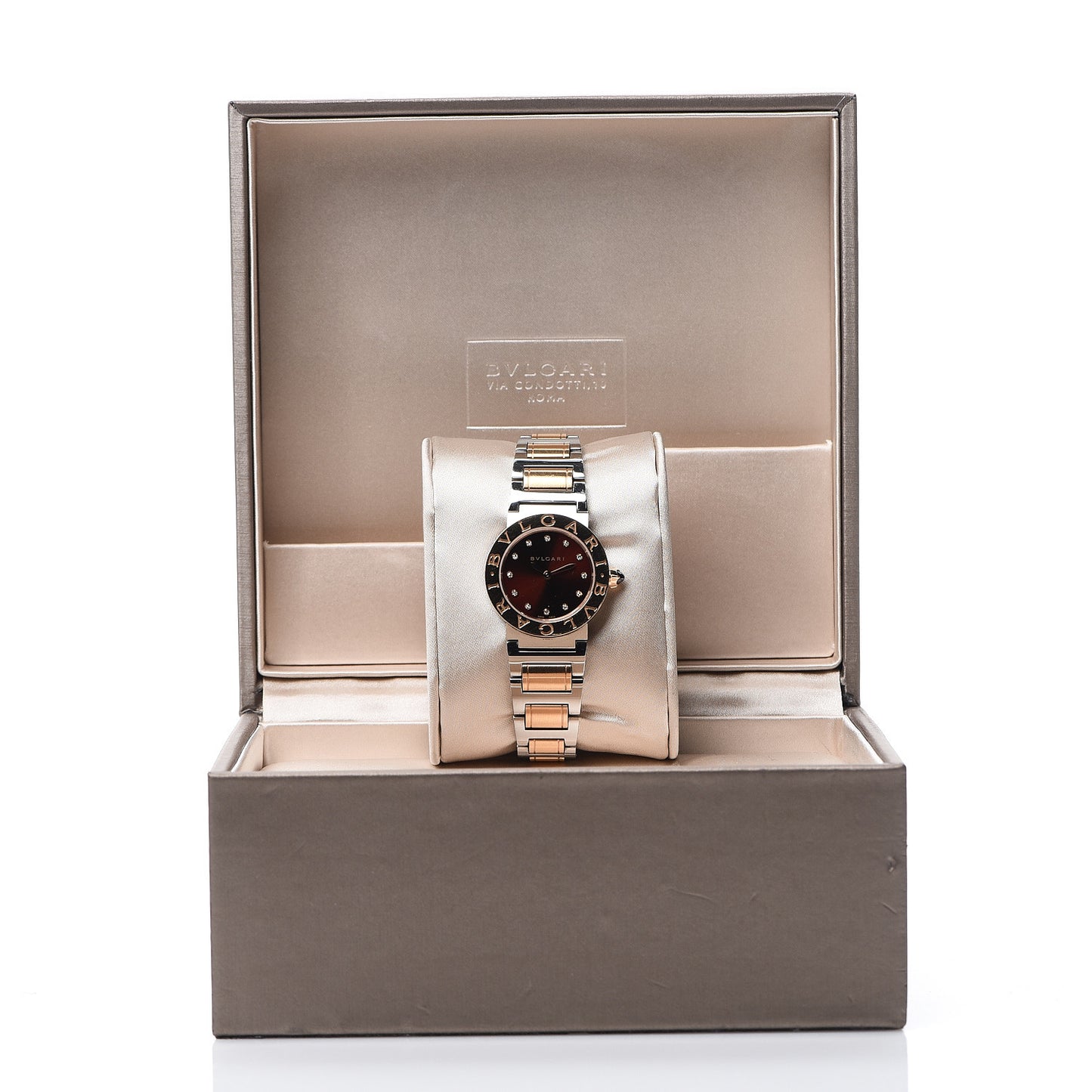 Stainless Steel 18K Rose Gold Diamond 26mm Quartz Watch Red