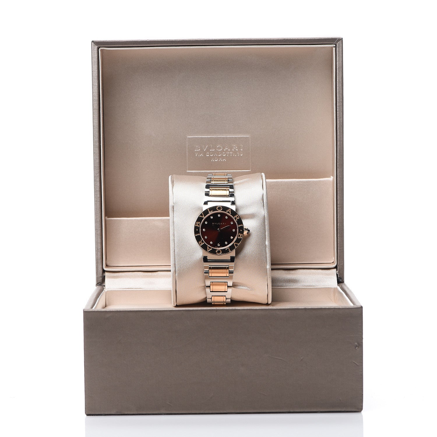 Bulgari Stainless Steel 18K Rose Gold Diamond 26mm Quartz Watch Red 9 of 9