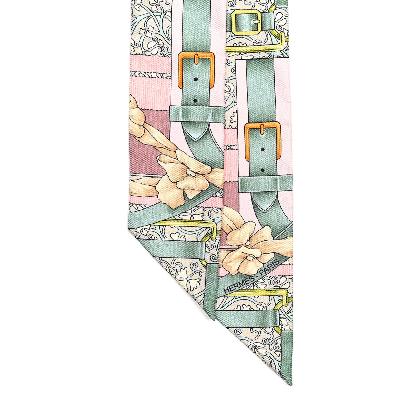 Silk Grand Manege Fleuri Twilly Bois De Rose Vert Amande Beige