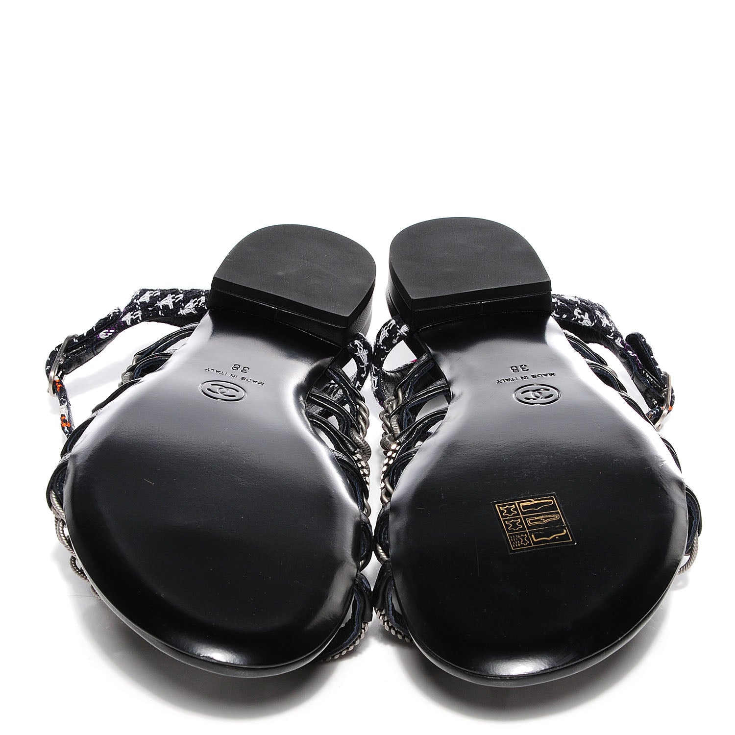 Chanel Tweed Chain Flat Sandals 38 Black 5 of 7