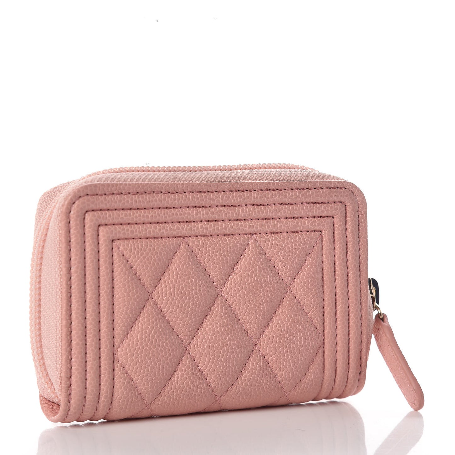 Caviar Quilted Boy Zip Around Coin Purse Wallet Light Pink