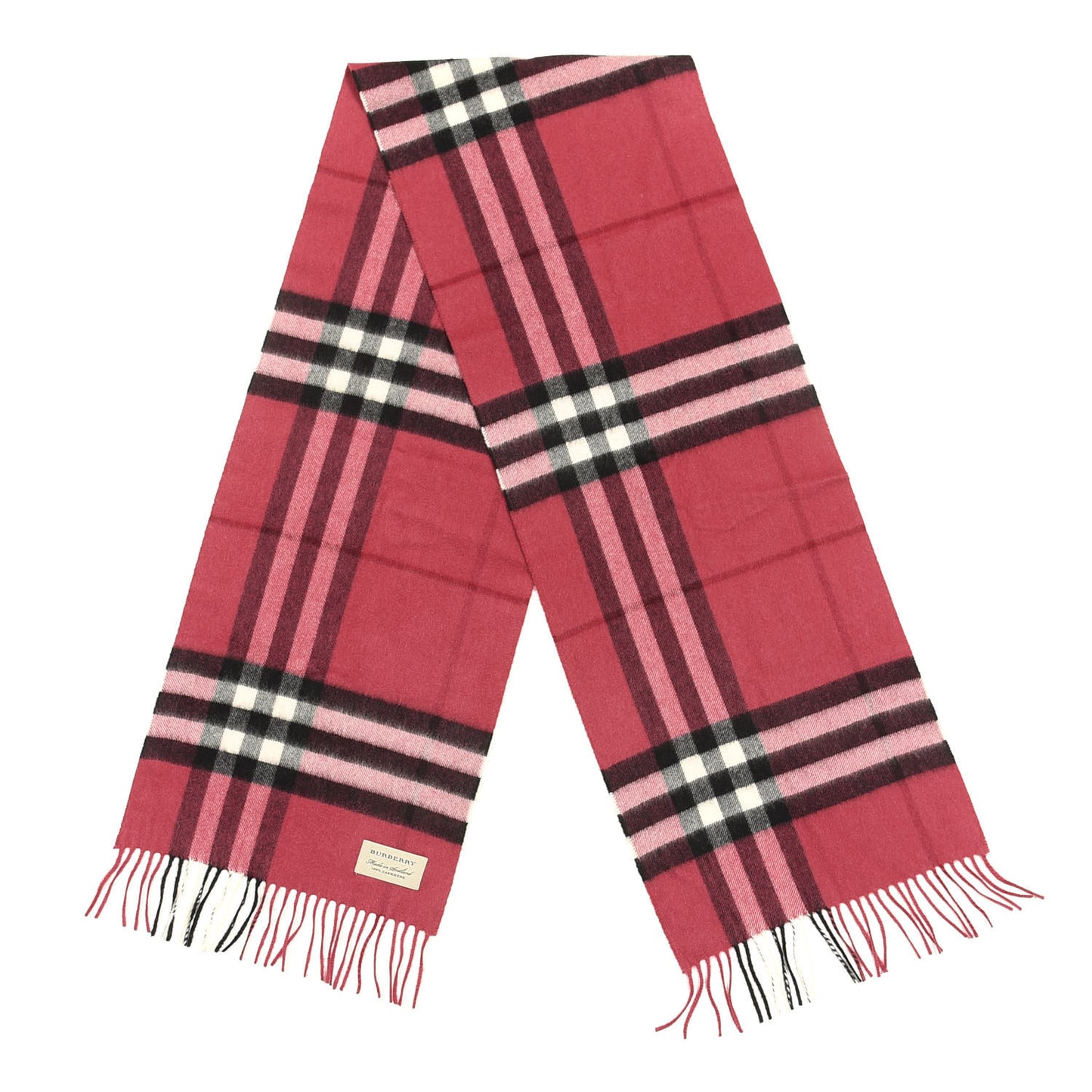 Cashmere Giant Check Fringe Scarf Rose Pink