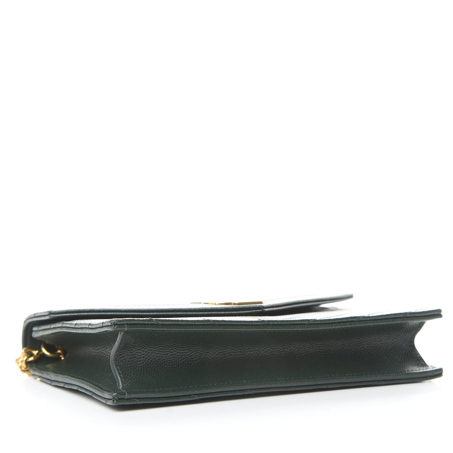 Saint Laurent Grain De Poudre Matelasse Chevron Monogram Envelope Chain Wallet Dark Green 4 of 9
