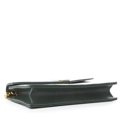 Saint Laurent Grain De Poudre Matelasse Chevron Monogram Envelope Chain Wallet Dark Green 4 of 9