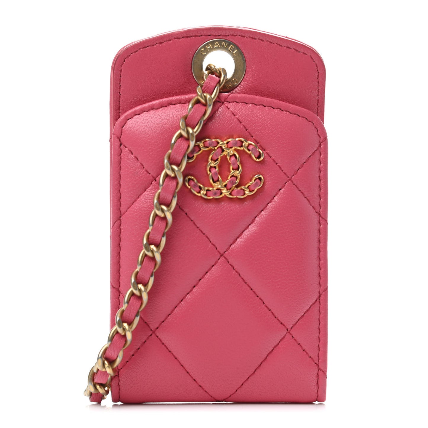 Lambskin Quilted Chanel 19 Luggage Tag Pink