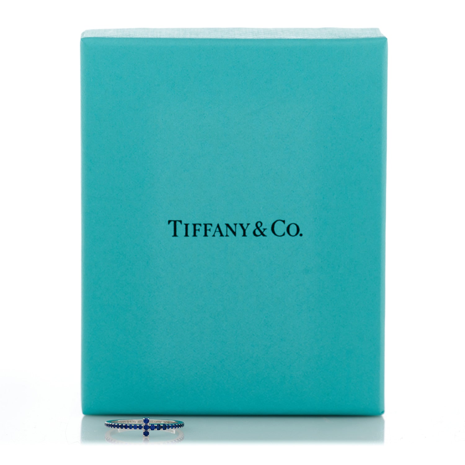 Tiffany 18K White Gold Blue Sapphire T Wire Pave Ring 53 6.5 7 of 7