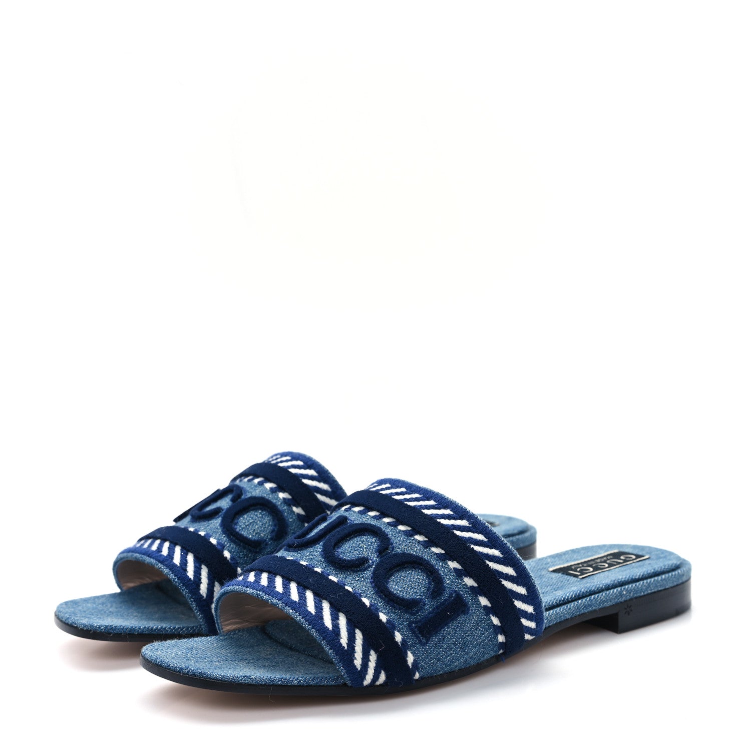Gucci New Denim Logo Embroidered Slide Sandal 38 Light Blue 4 of 10