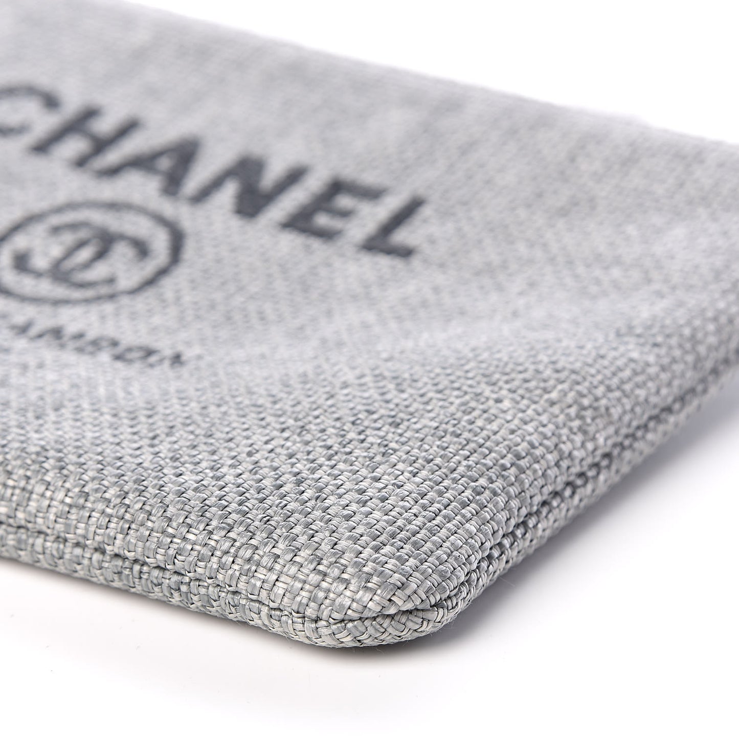 Woven Straw Raffia Medium Deauville Pouch Grey