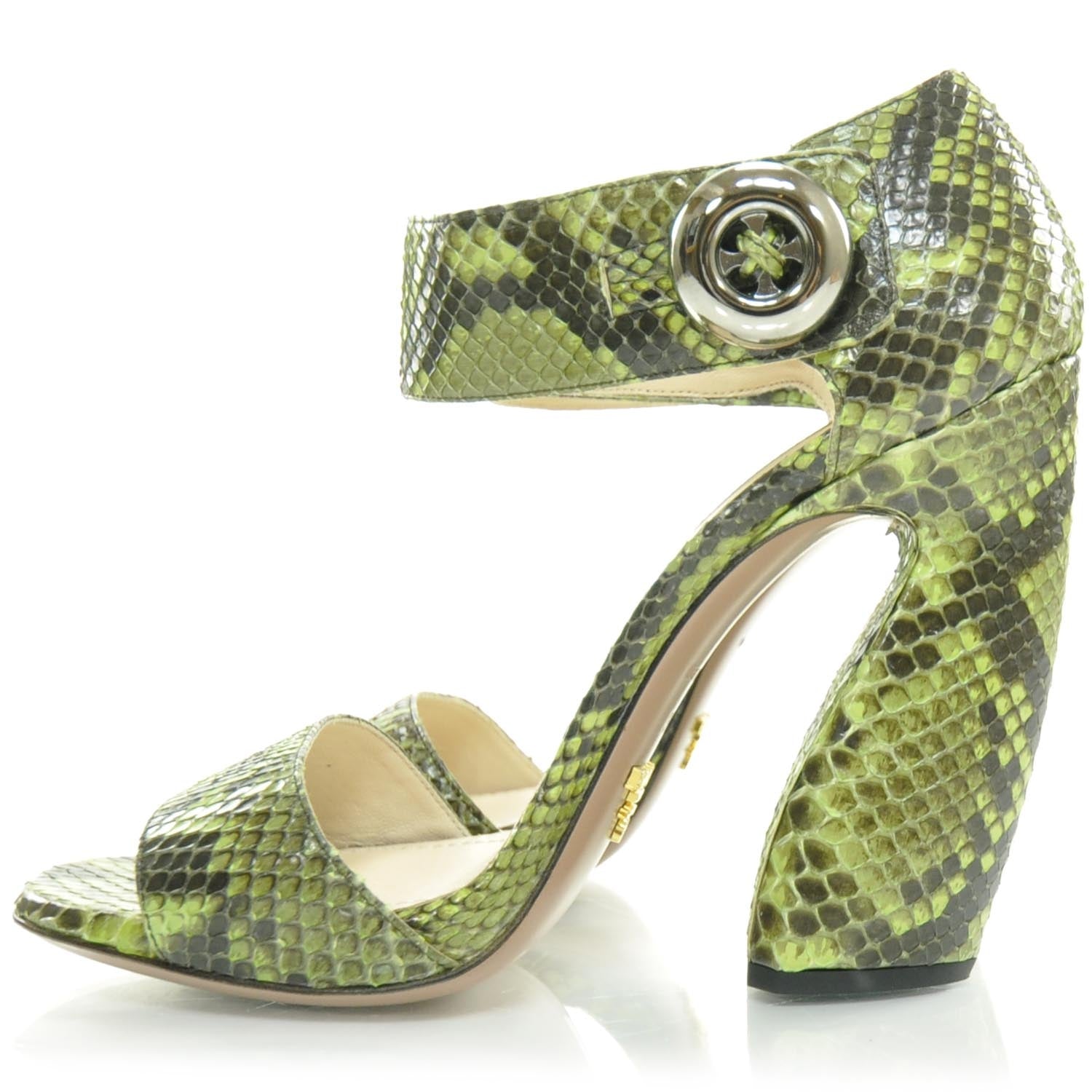 Prada Python Flared Heels 39 Green 2 of 9