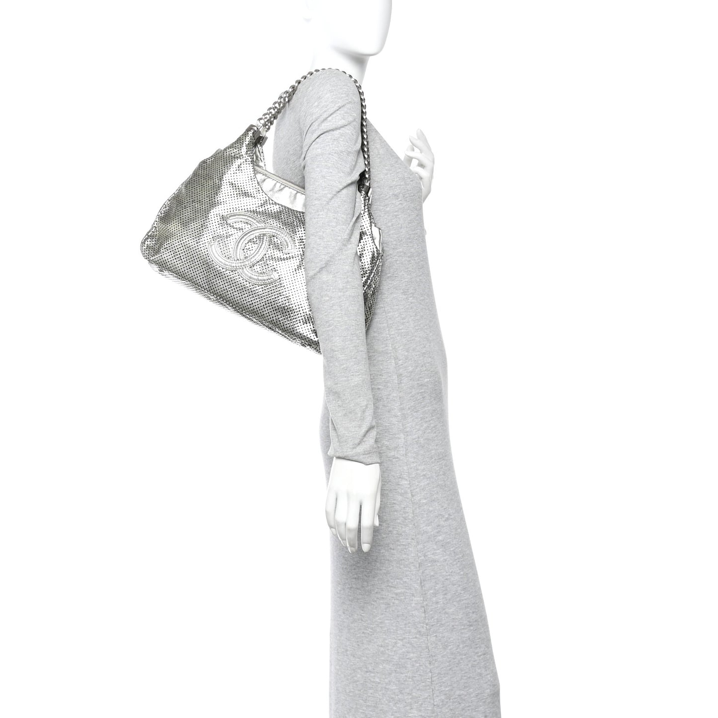 Metallic Glazed Calfskin Perforated Rodeo Drive Hobo Silver