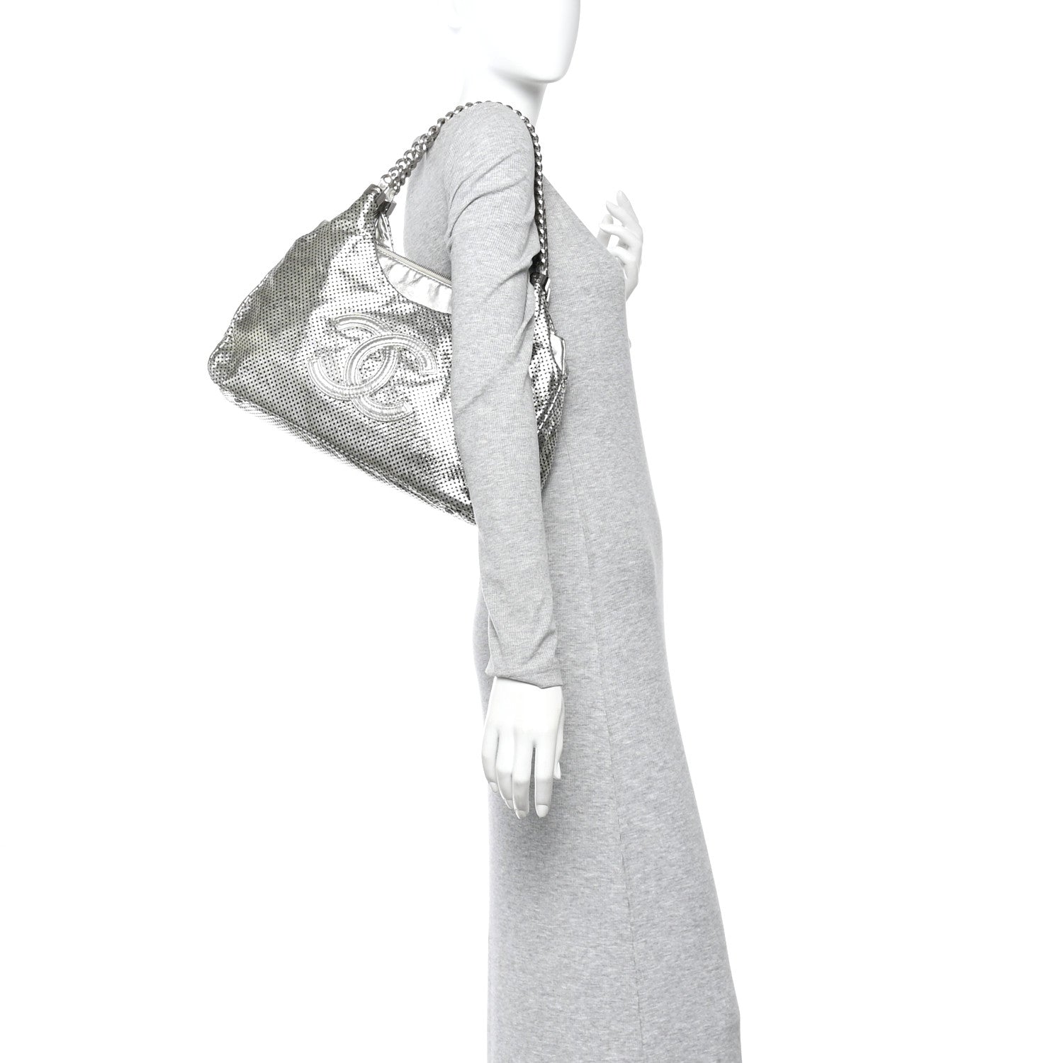 Chanel Metallic Glazed Calfskin Perforated Rodeo Drive Hobo Silver 2 of 10