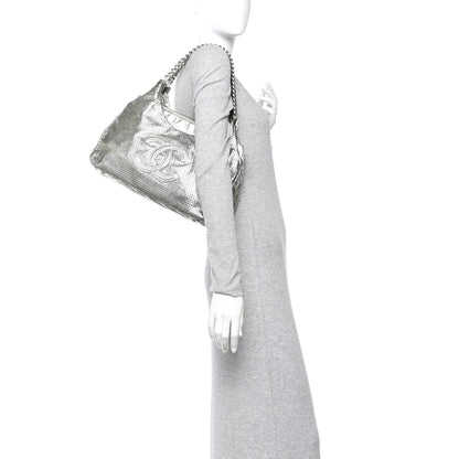 Chanel Metallic Glazed Calfskin Perforated Rodeo Drive Hobo Silver 2 of 10