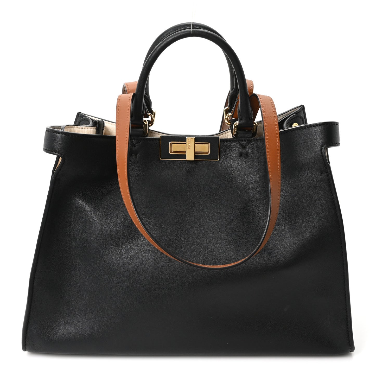 Vitello Seta Century Small Peekaboo X-Tote Black Brandy