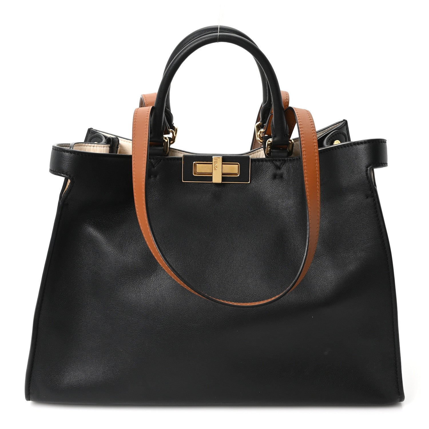 Fendi Vitello Seta Century Small Peekaboo X-Tote Black Brandy 1 of 10