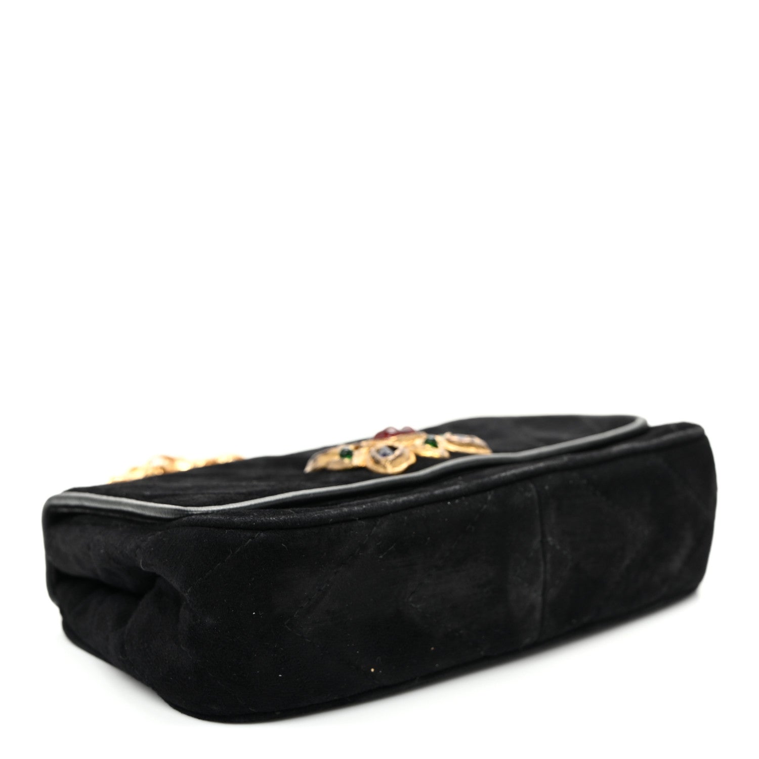 Chanel Suede Chevron Gripoix Quilted Flap Black 4 of 10