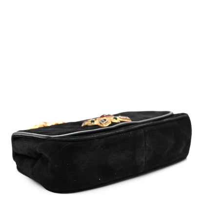 Chanel Suede Chevron Gripoix Quilted Flap Black 4 of 10