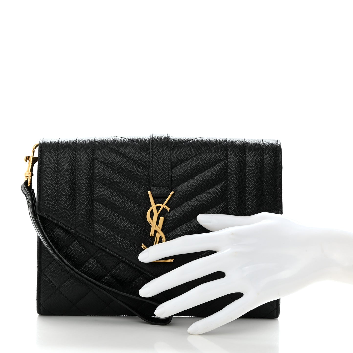 Grain De Poudre Textured Mixed Matelasse Triquilt Monogram Clutch Black