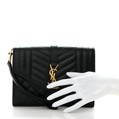 Saint Laurent Grain De Poudre Textured Mixed Matelasse Triquilt Monogram Clutch Black 2 of 7